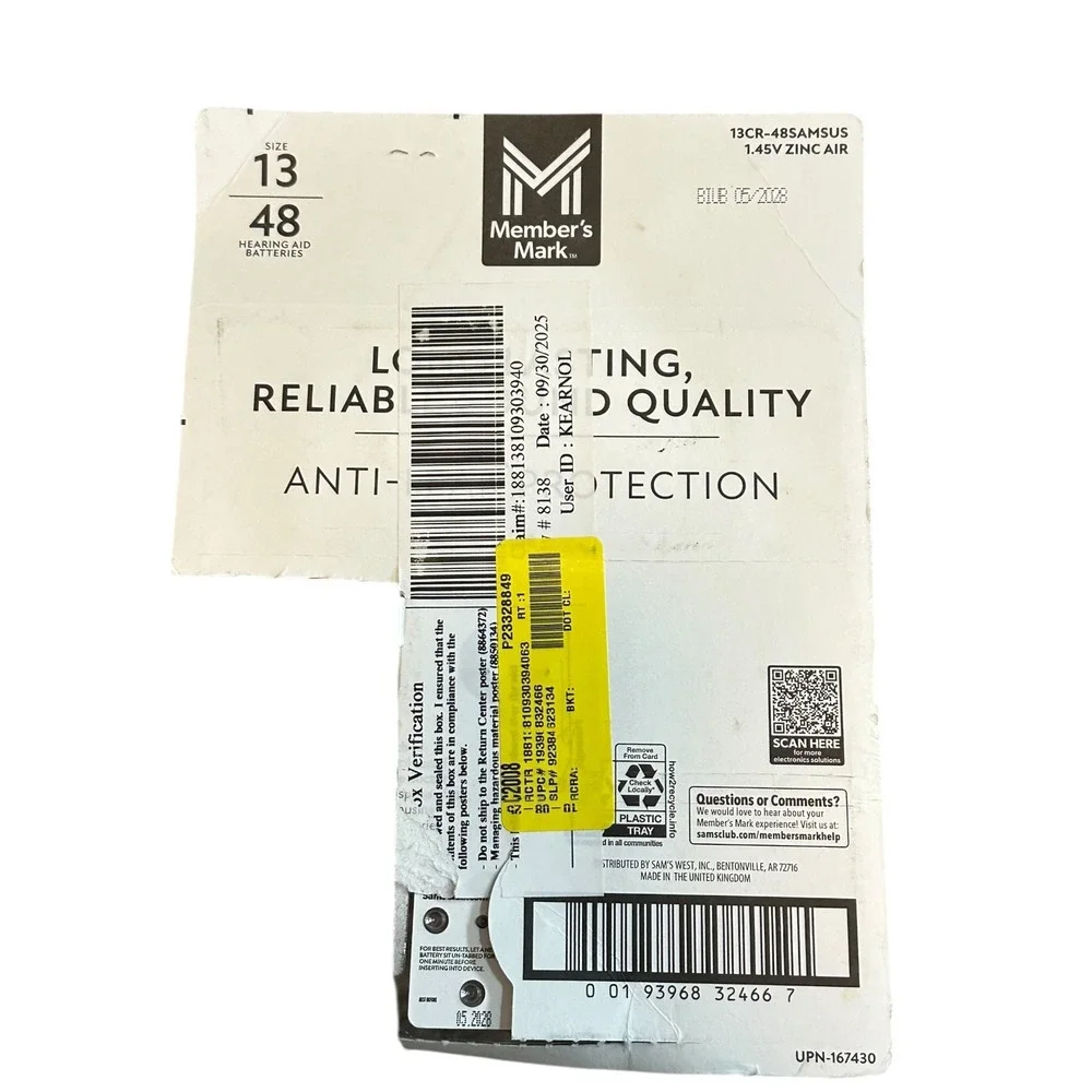 Member's Mark Hearing Aid‎ Batteries Size 13 48 Pack Zinc Air